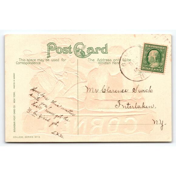 Cornell Vintage Postcard - Couple with Pennant, F. Earl Christy, 1907 Embossed - Picture 4 of 4